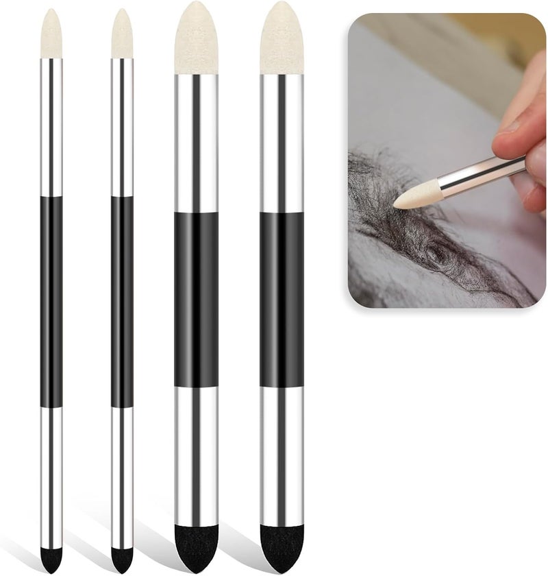 salbsever 4pcs Artist Blending Sponge Pen Dual Tip Reusable Drawing Art Soft Oil Pastel Blending Tools Washable Sketch Rubbing Sponge Brush for Artist Professional Sketch Drawing Blending Lightening & Highlight - Image 1